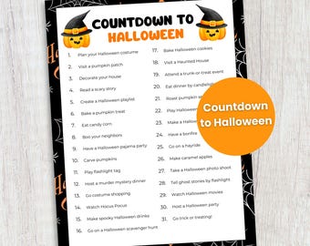 Printable Halloween Countdown Calendar for Kids, Kids Halloween Advent Calendar, Fun Halloween Activities for the Family