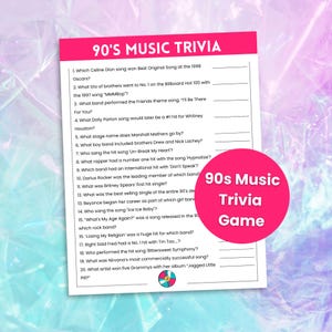 90s Music Trivia Game, 90s Theme Party Game, 1990s Trivia, 30th Birthday Games, High School Reunion Game, Retro Party Game, Decades Trivia