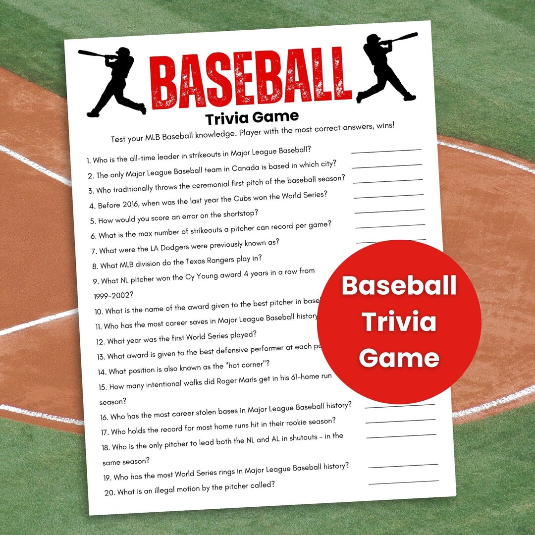 Baseball Trivia Game, Baseball Printable Game, Sports Trivia, Baseball Baseball Trivia Game, Baseball Printable Game, Sports Trivia, Baseball