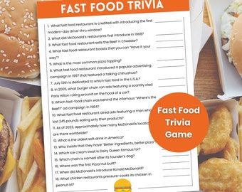 Fast Food Trivia, Trivia Game for Kids and Adults, Trivia Night, Family Game Night, Group Games, Pub Trivia