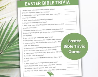 Easter Bible Trivia Game, Holy Week Printable, Easter Sunday School Game, Easter Bible Game, Easter Church Trivia, Palm Sunday Activity