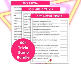 90s Trivia Game Bundle, 90s Music Trivia, 90s Movie Trivia, 90s Party Games, Decades Trivia