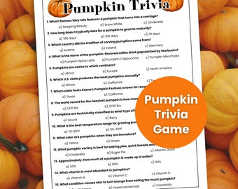 May include: A printable pumpkin trivia game with 15 multiple choice questions about pumpkins. The questions cover topics such as pumpkin history, growing conditions, and nutritional facts. The game features a colourful pumpkin design and is perfect for a fun and educational activity.