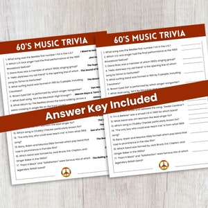 60s Music Trivia Game, 60s Theme Party Game, 60s Trivia, Decades Trivia ...