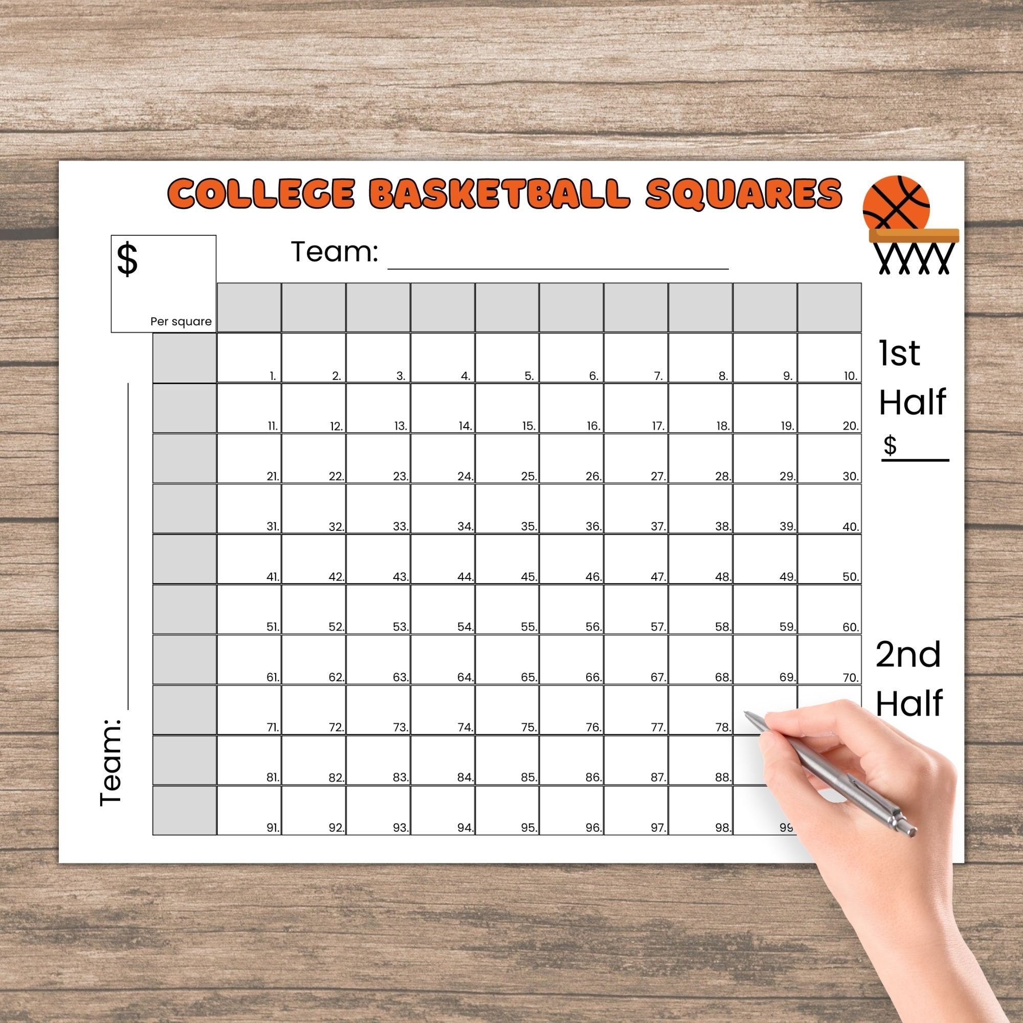 College Basketball Squares Game, Sports Betting Game, 100 Squares Game ...