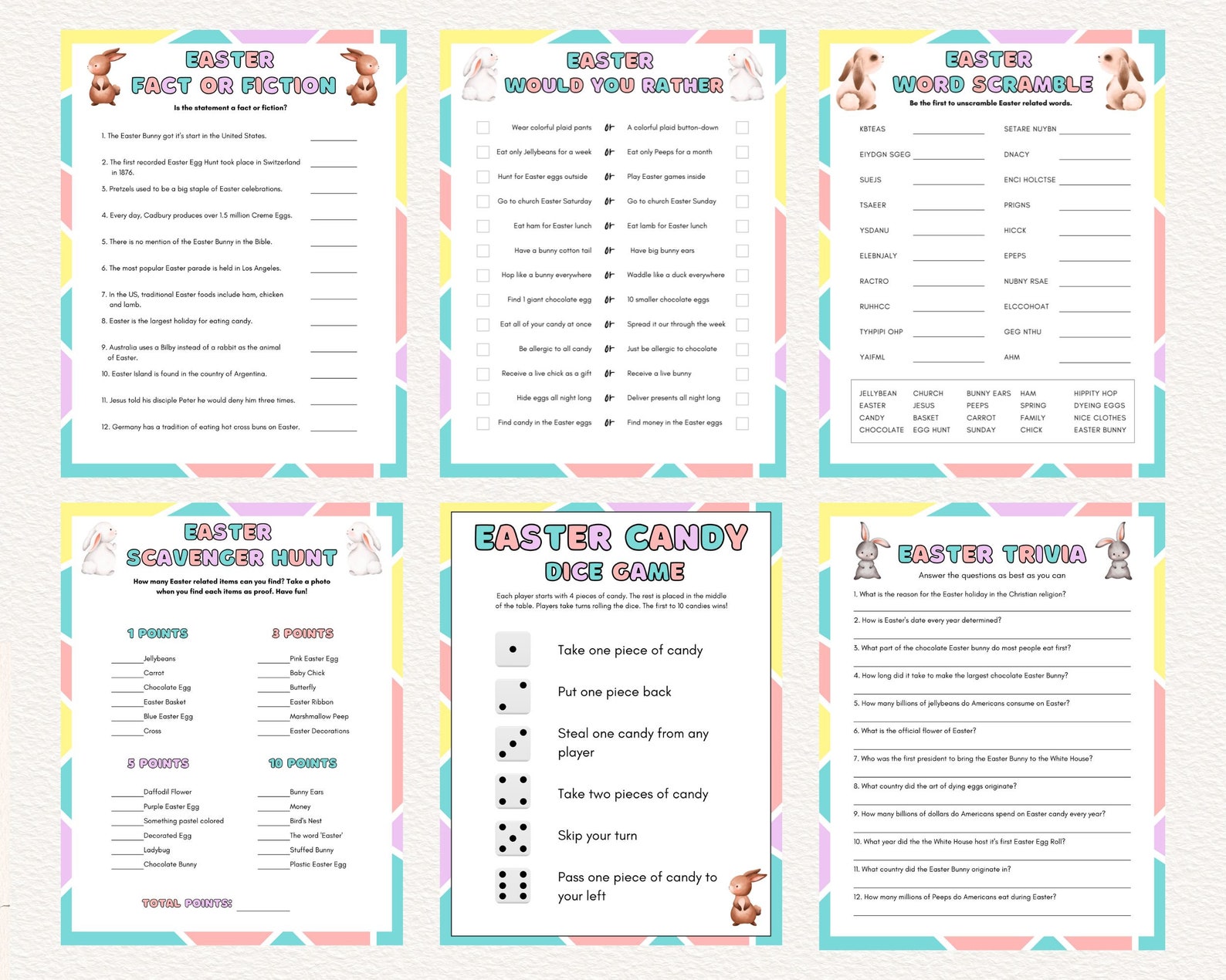 Easter Games Bundle, Printable Easter Games for Kids and Adults, Easter ...