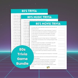 80s Trivia Game Bundle, 80s Music Trivia, 80s Movie Trivia, 80s Party Games, 80s Theme Party, Decades Trivia, Throwback Party Games
