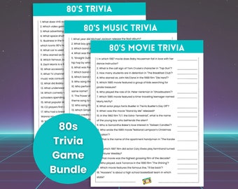 80s Trivia Game Bundle, 80s Music Trivia, 80s Movie Trivia, 80s Party Games, 80s Theme Party, Decades Trivia, Throwback Party Games