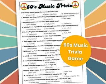 60er Jahre Musik Trivia Spiel, 60er Jahre Themenspiel, Partyspiel, 60er Jahre Trivia, Jahrzehnte Trivia, 1960er Jahre Trivia Spiel, Team Building Spiele, Seniorenspiele
