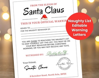 Santas Naughty List Letter, Editable Letter from Santa, Santa Warning Letter, Christmas Letter from Santa, From the Desk of Santa Claus