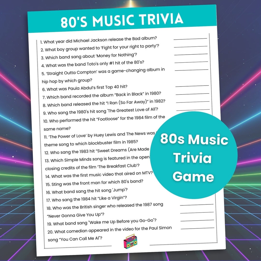 80s Music Trivia Game, 80s Theme Party Game, 80s Trivia, Decades Trivia ...