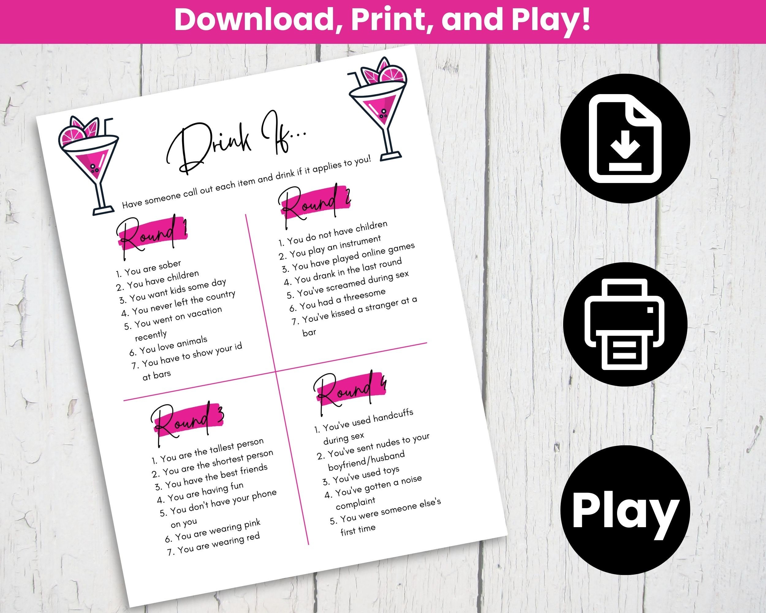 Drinking Game for Adults Printable, Drink If Party Game, Great for