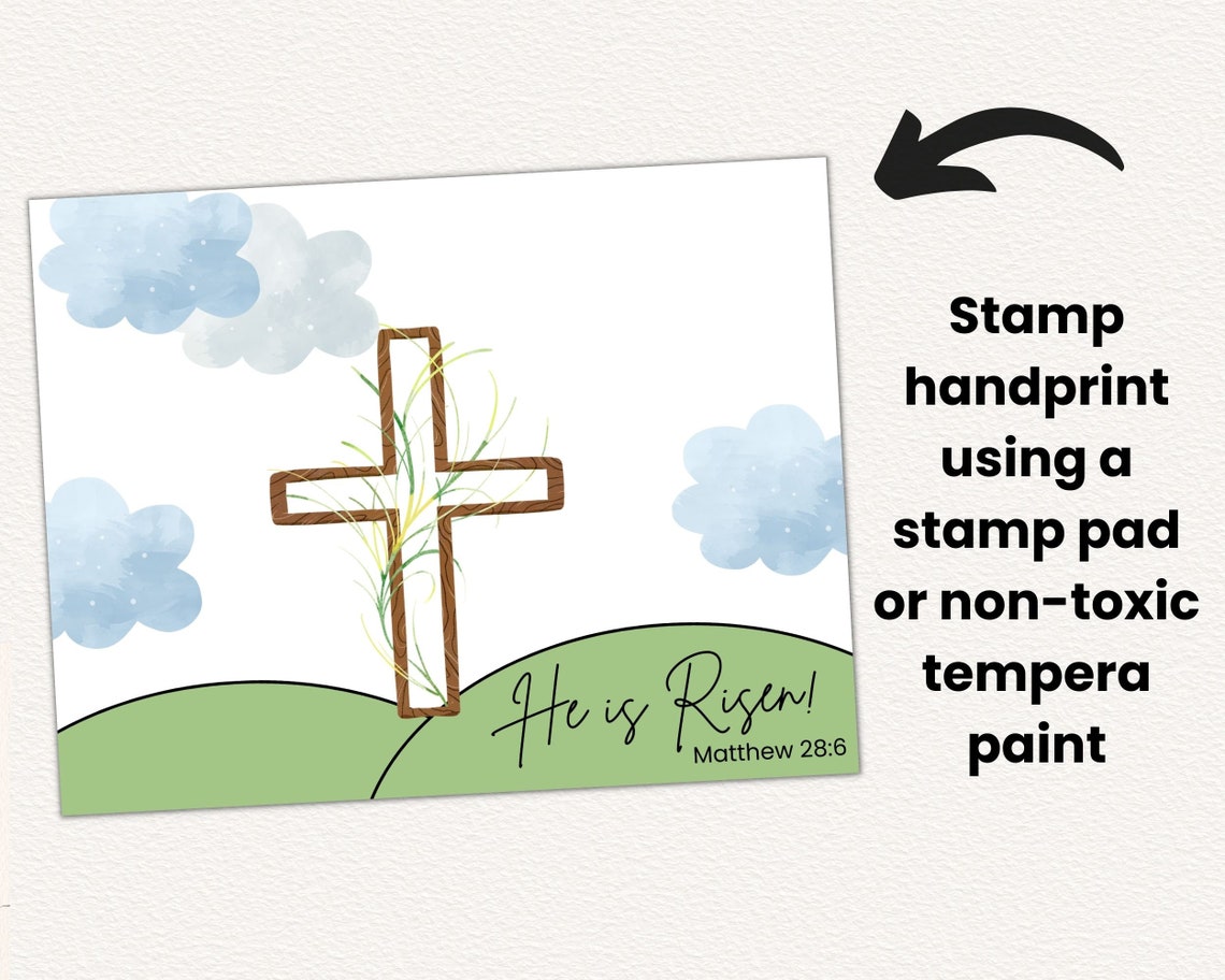 He is Risen Printable Handprint Art Landscape Christian - Etsy