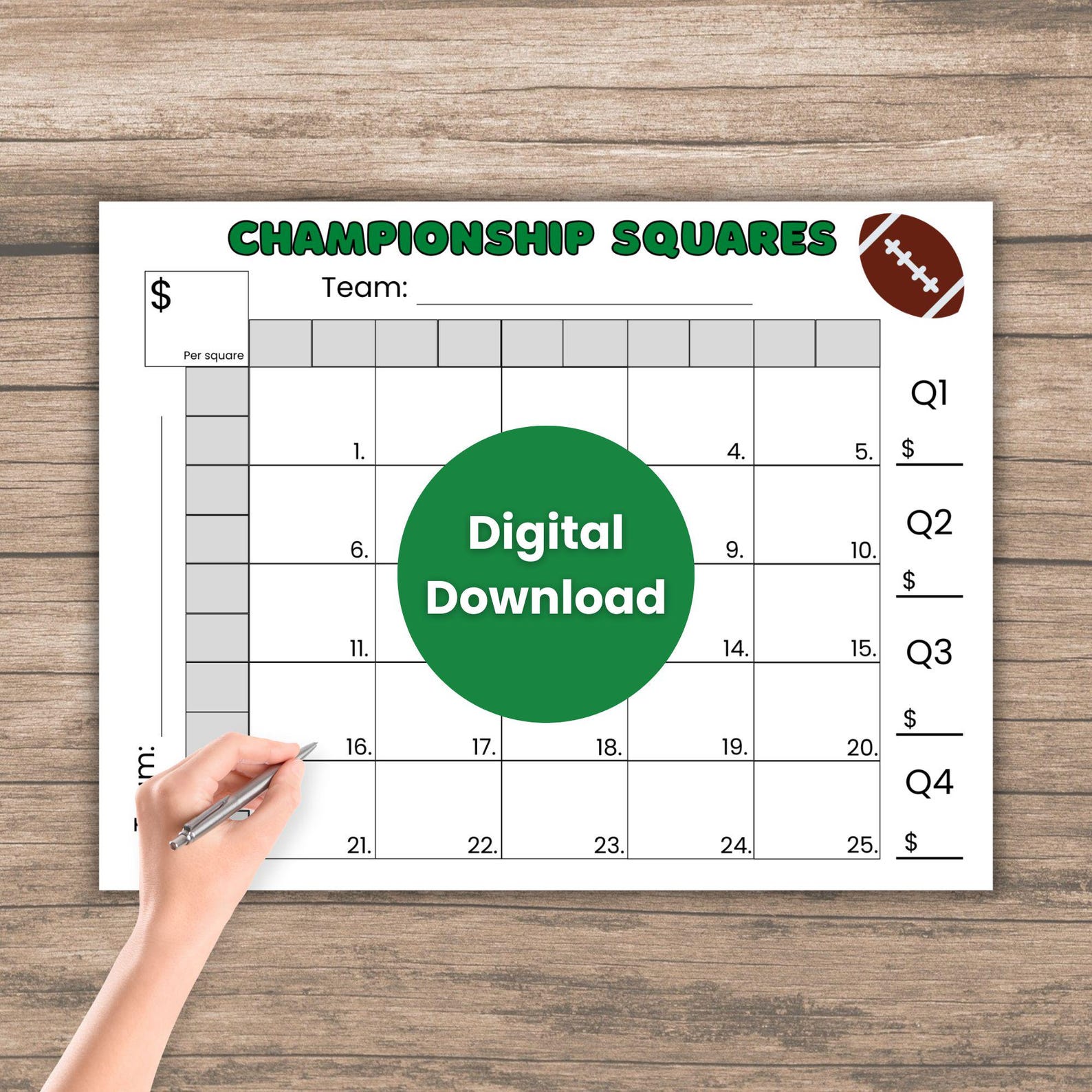 Championship 25 Squares Game, Football Squares Game Printable With ...