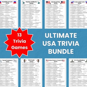 Ultimate USA Trivia Bundle, America Trivia, Road Trip Activities, Vacation Games, History Classroom, Games for Seniors, Patriotic Games