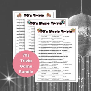 Pacchetto di giochi a quiz anni '70, quiz sulla musica anni '70, quiz sui film anni '70, giochi per feste anni '70, quiz sui decenni, quiz anni '70, quiz sui compleanni, feste dei decenni