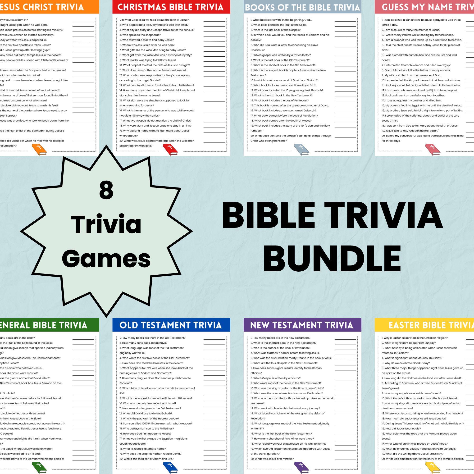 Bible Trivia Games Bundle, New Testament Trivia, Old Testament Trivia, Bible Games for Adults and Kids, Church Games, Trivia Questions
