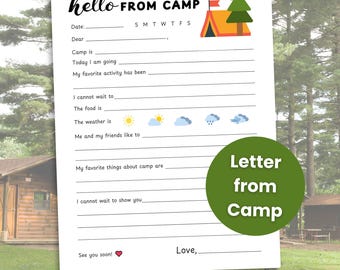 Printable Letter from Camp, Hello from Camp Letter, Summer Camp Letters, Camp Stationary, Camp Letter Template, Fill in the Blank Letter