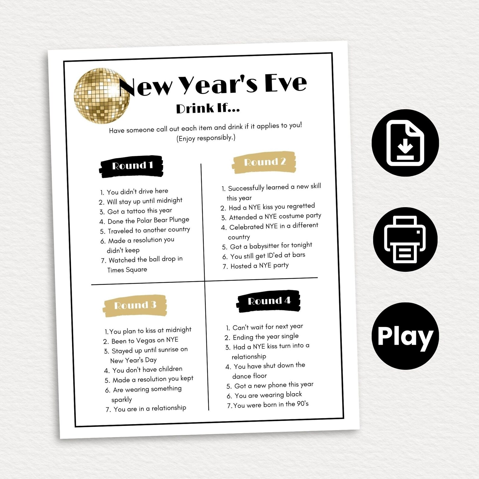 New Years Eve Drink If Game, NYE Games, New Years Eve Party Game ...