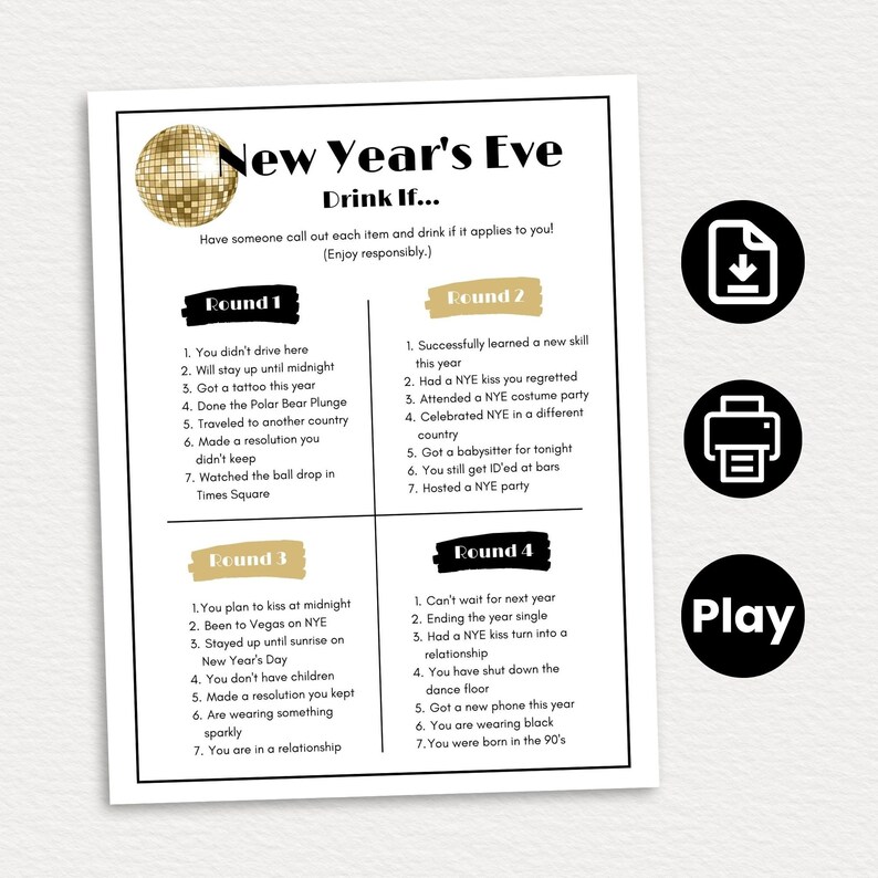 New Years Eve Drink If Game, NYE Games, New Years Eve Party Game ...