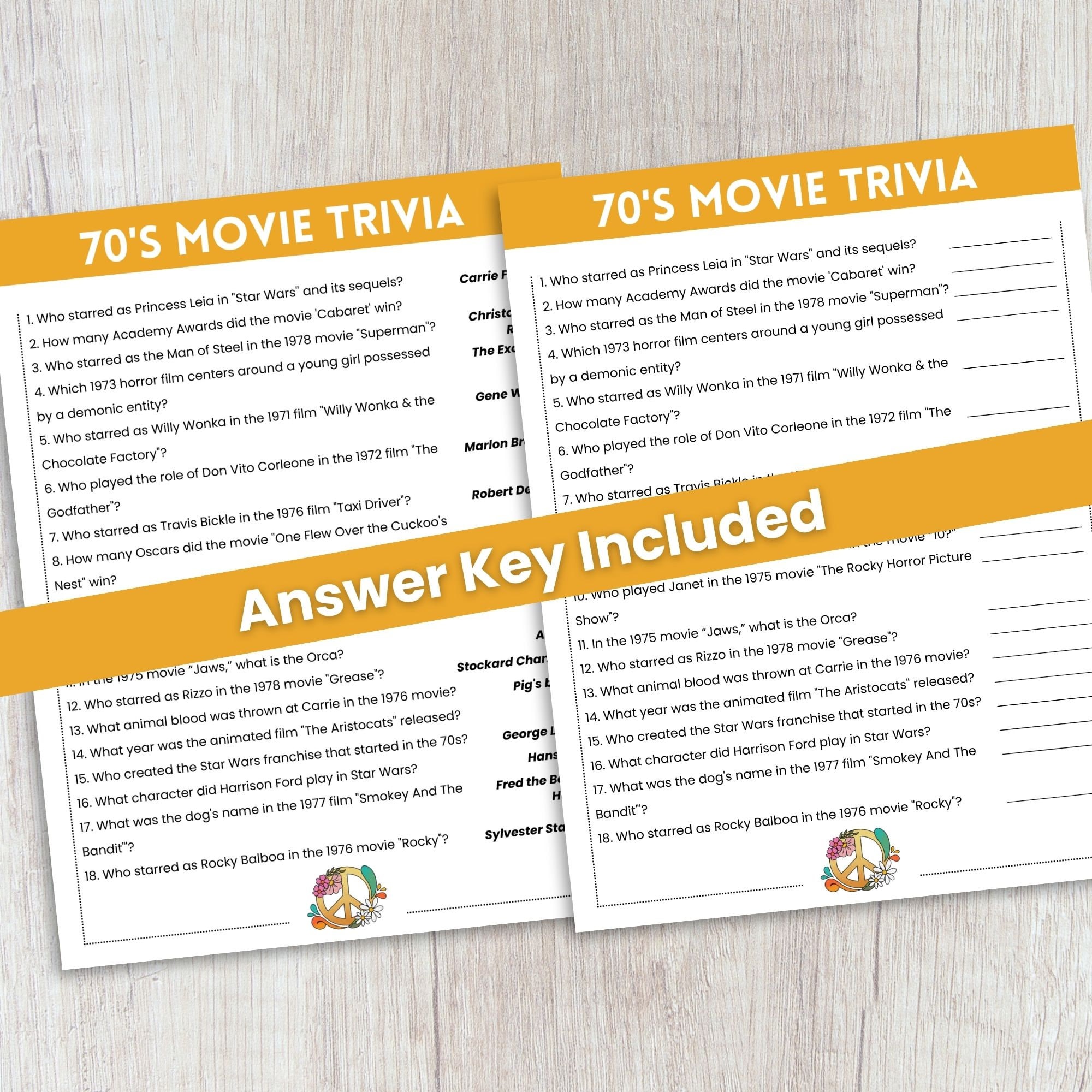 70s Movie Trivia Game, 70s Theme Party Game, Throwback Party Game ...