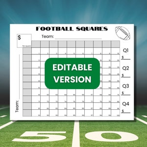 Editable Football Squares Game Printable, Football Fundraiser, Football Betting Game, Football Square Grid
