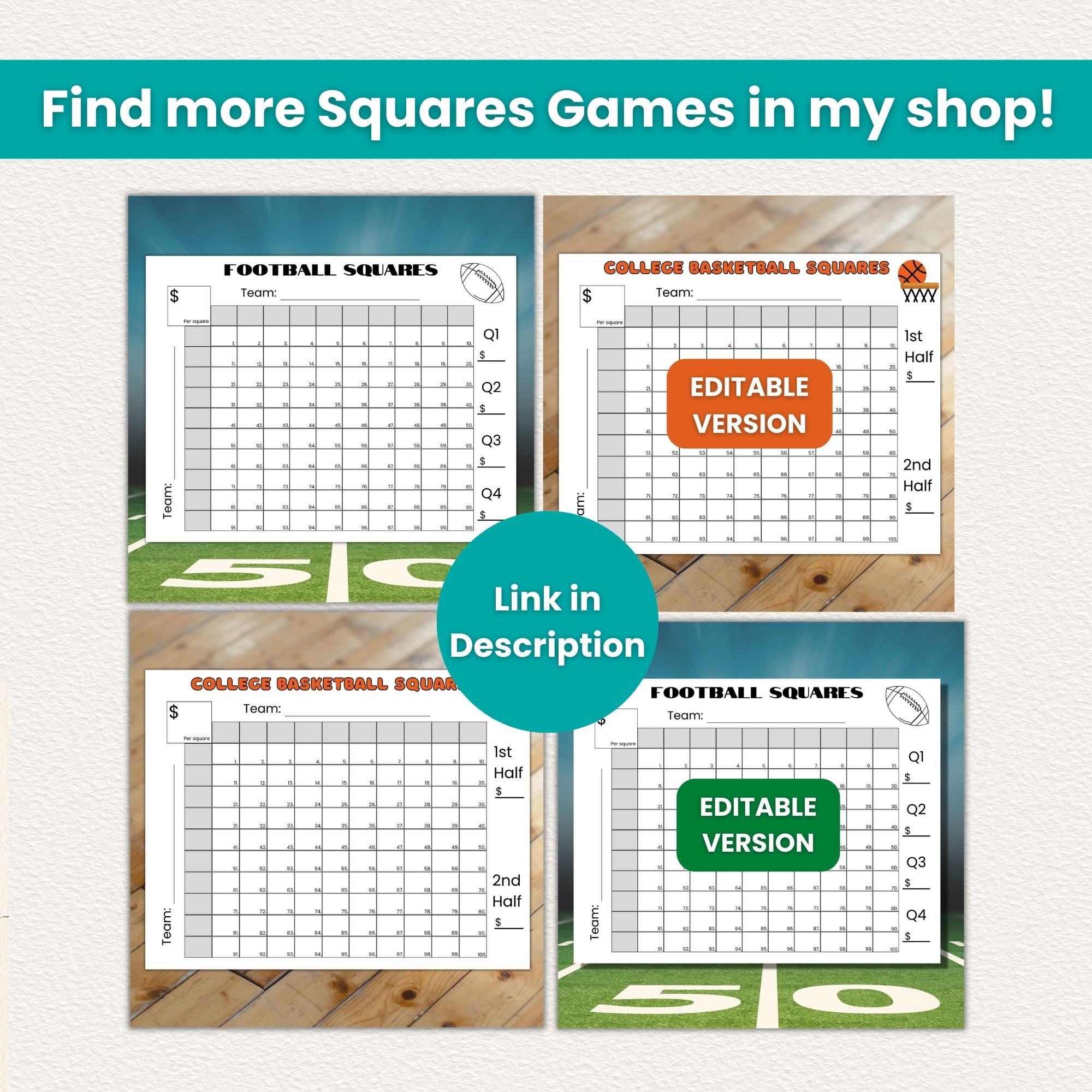 Squares Game Blank Template Bundle Including 100 Squares Grid, 50 ...