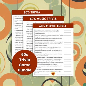 60s Trivia Game Bundle, 60s Music Trivia, 60s Movie Trivia, 60s Party Games, Decades Trivia, Family Movie Night