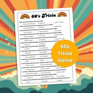 60s Trivia Game, 60s Theme Party Game, Decades Trivia, Team Building Game, Office Party Game, Senior Citizen Activity, Birthday Trivia