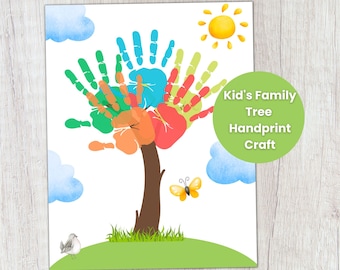 Family Tree Handprint Craft for Kids, Handprint Keepsake Gift, Handprint Tree Art, Grandkids Tree Craft
