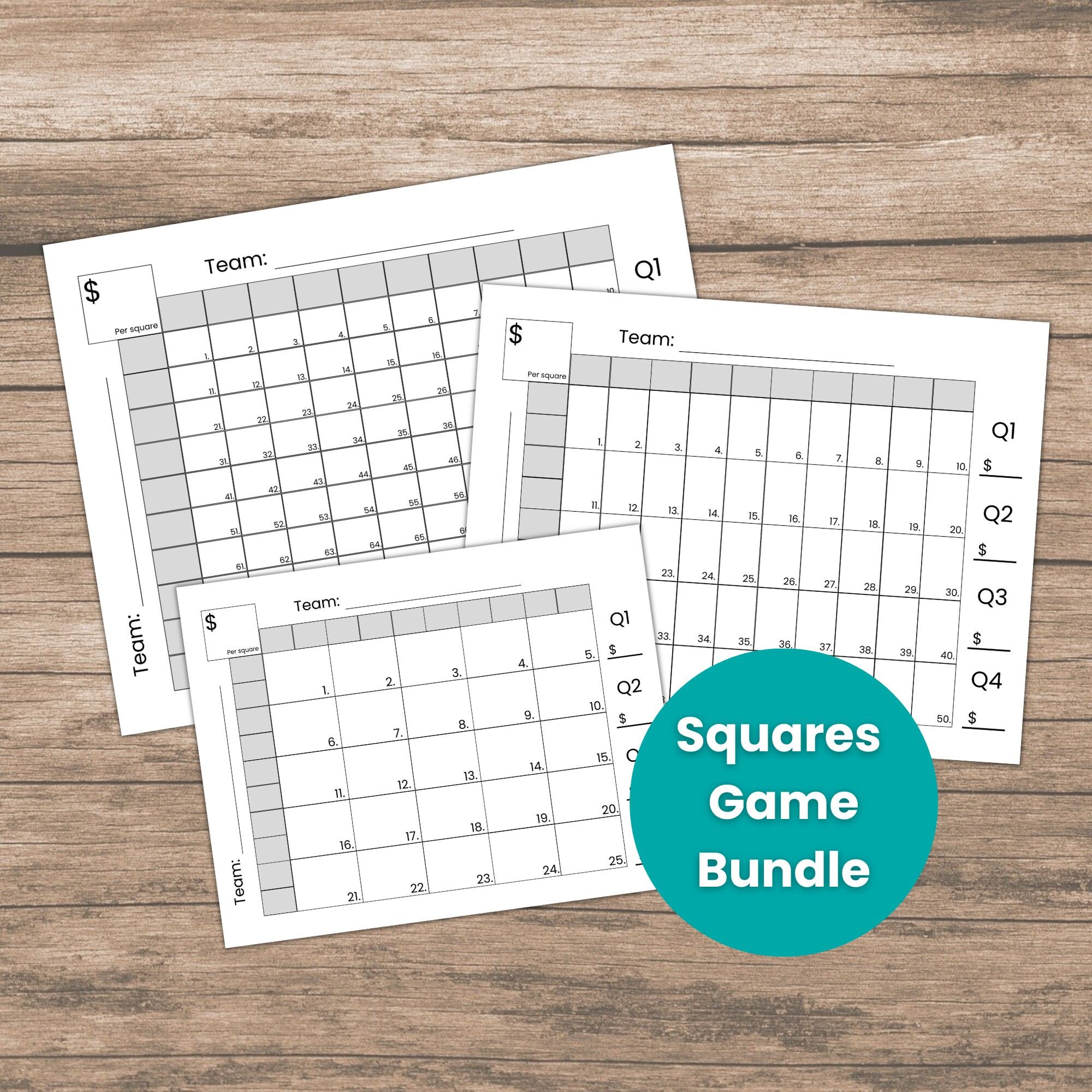 Squares Game Blank Template Bundle Including 100 Squares Grid, 50 ...