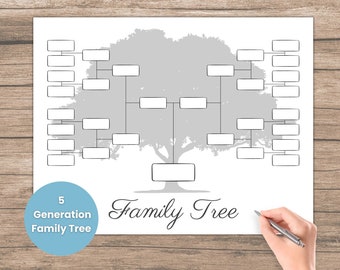 Family Tree Template 5 Generation, Great for Family Reunion, Genealogy Chart, Family History, Pedigree Chart, Fillable Family Tree Template