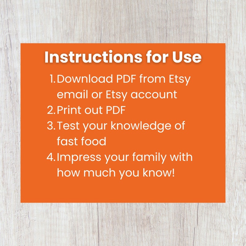 Fast Food Trivia Game, Food Trivia Game, Family Game Night, Trivia for