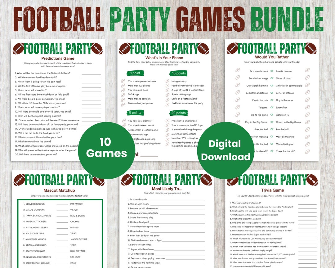 Football Party Games Bundle With 10 Party Games Office Party