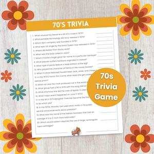 70s Trivia Game, 70s Theme Party Game, Decades Trivia, Class Reunion Game, Birthday Trivia, Trivia for Seniors, 50th Birthday Game