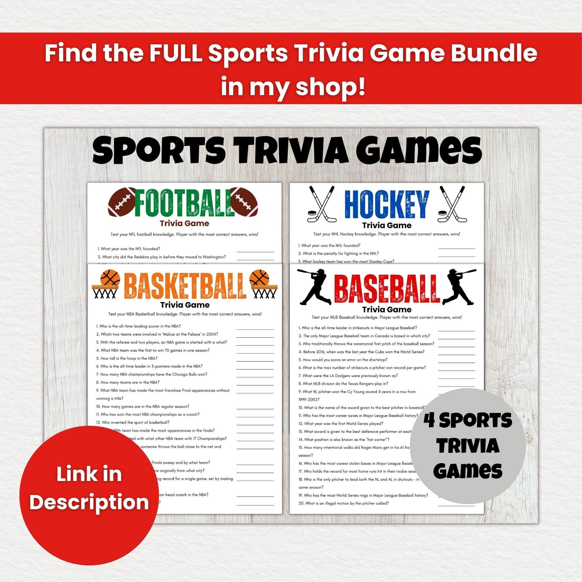 Baseball Trivia Game, Baseball Printable Game, Sports Trivia, Baseball