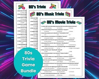 80er Jahre Trivia Game Bundle, 80er Musik Trivia, 80er Film Trivia, 80er Party Spiele, 80er Themenparty, Jahrzehnte Trivia, 1980er Jahre Trivia