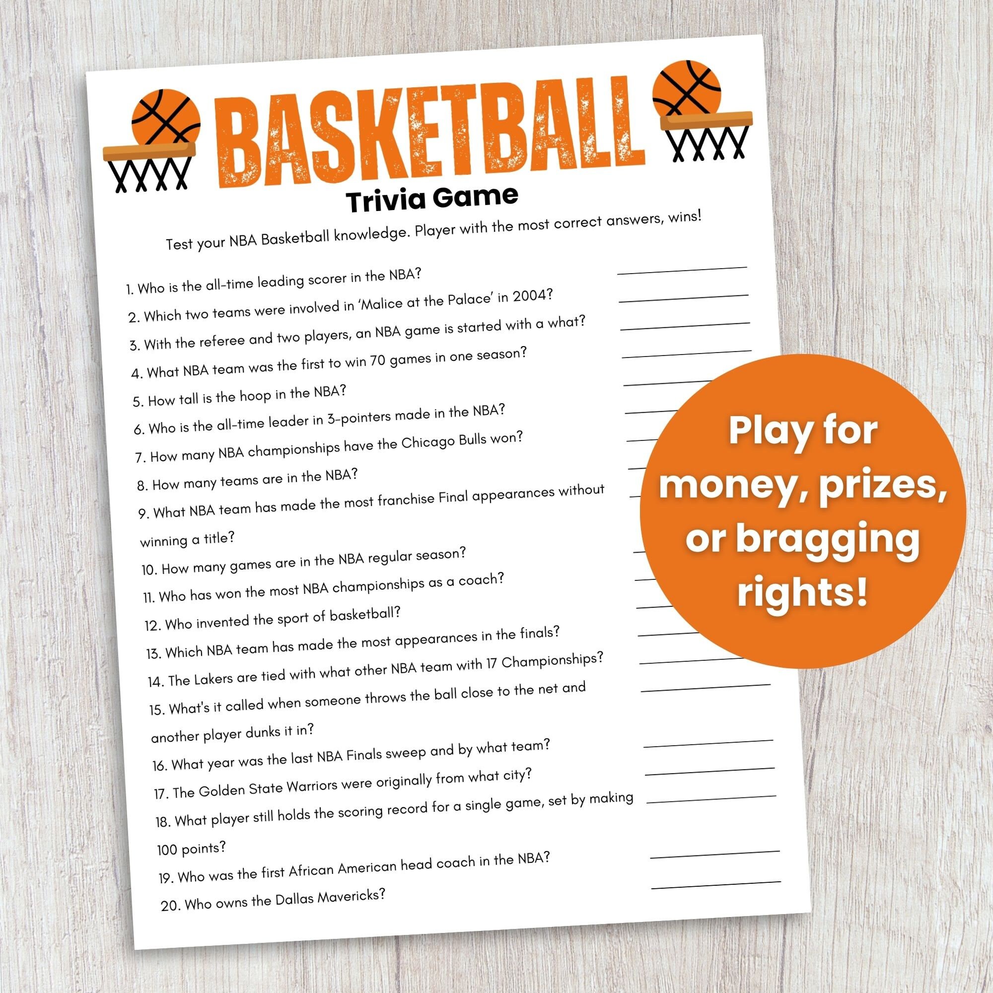 Basketball Trivia Game, Basketball Printable Game, Sports Trivia ...