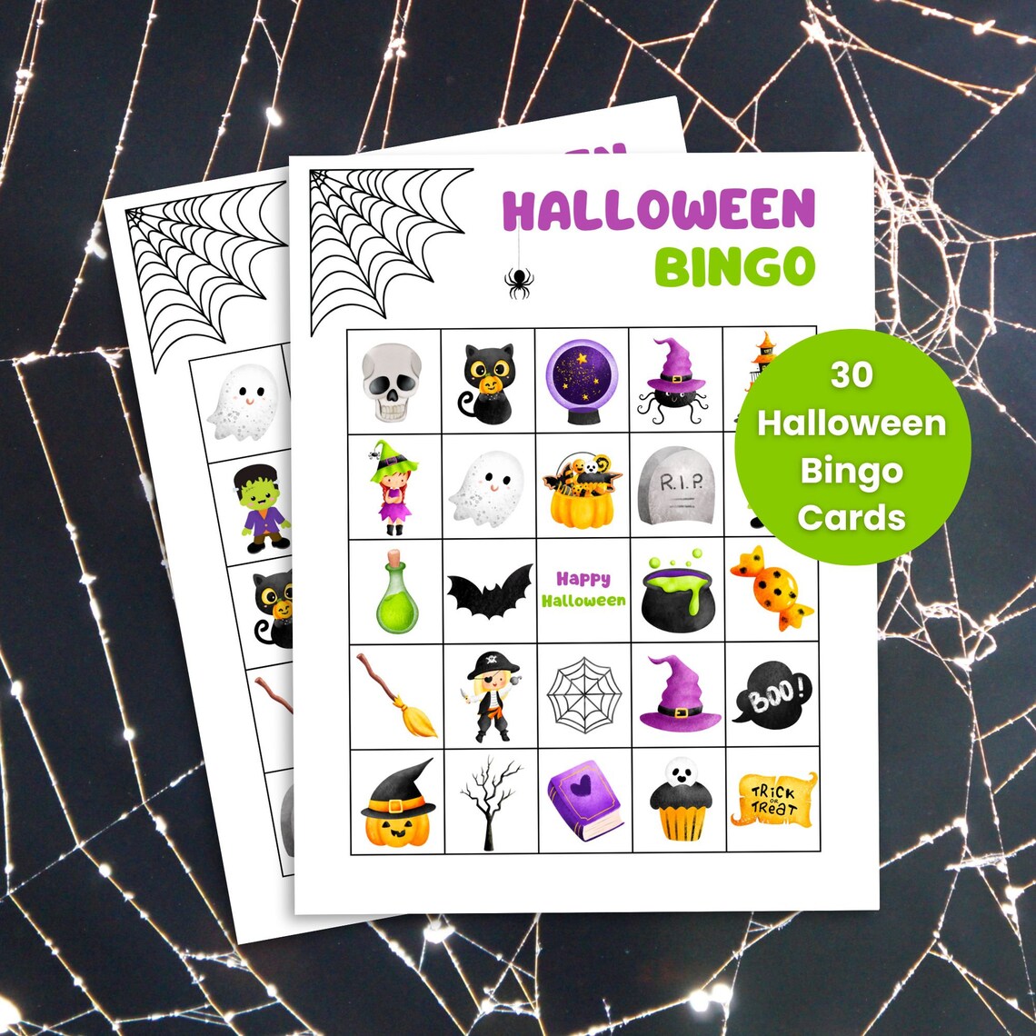 Halloween Bingo Cards, 30 Printable Halloween Bingo Boards, Halloween ...