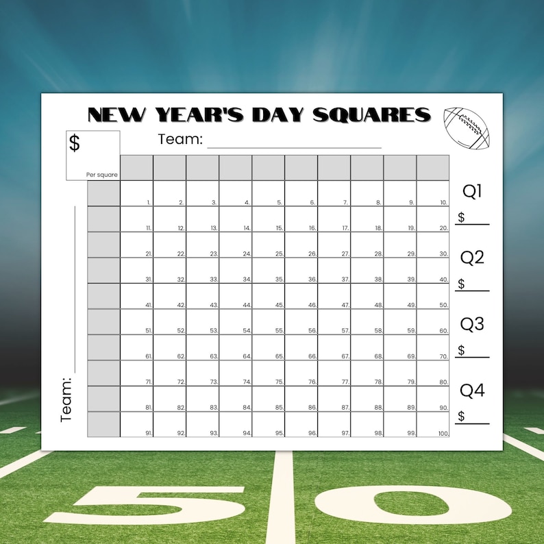 New Year's Day Squares Game, Football Squares Game, Football Betting