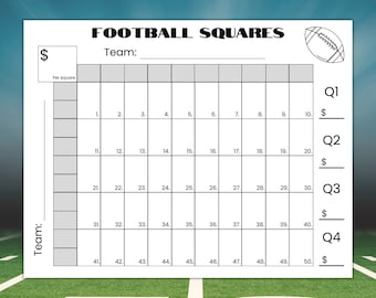 50 Squares Football Squares Game Printable, Football Fundraiser, Football Betting Game, Football Square Grid