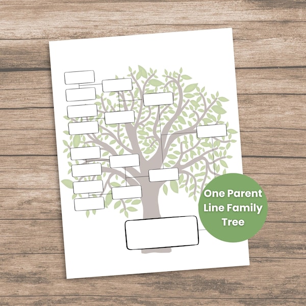 One Parent Line Family Tree 4 Generation, Editable Family Tree Template, Single Parent Family Tree Printable, Genealogy Chart