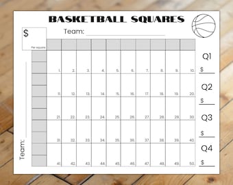 Basketball Squares Game, 50 Squares Game, Basketball Fundraiser, Basketball Betting Game, Office Pool Game, Grid Template, Sports Betting