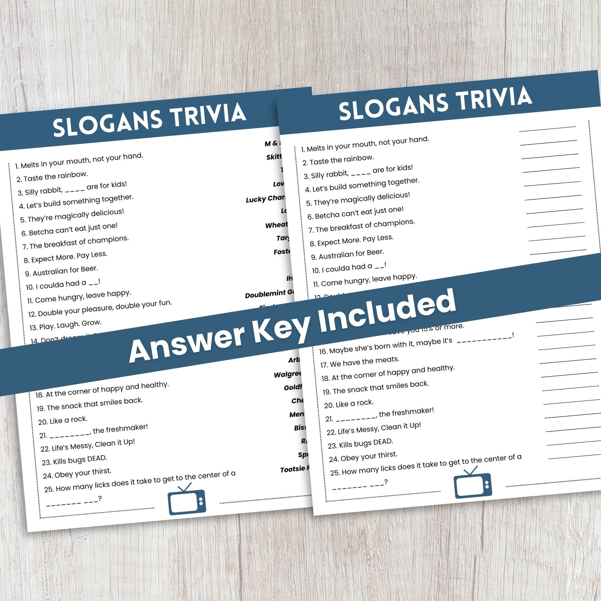 Slogans Trivia Game TV Commercial Trivia Trivia Game for - Etsy