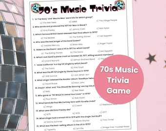70s Music Trivia Game, 70s Party Game, 70s Trivia, Decades Trivia, Large Group Game, Throwback Party Game, 60th Birthday Games, Retro Trivia