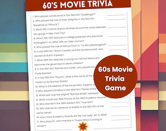 60er Jahre Film-Trivia-Spiel, 60er Jahre Themenspiel, 1960er Jahre Trivia, Jahrzehnte Trivia, 60