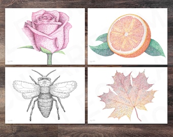 Set of 4 | Bee/Rose/Leaf/Orange | Molecule Art | Print | Poster | Science | Chemistry