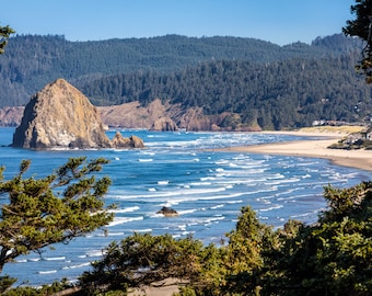 Haystack Rock on Cannon Beach-Oregon Coast-Beach-Ocean Waves-Fine Art Print-Large Wall Hanging-Office Decor-Scenic USA
