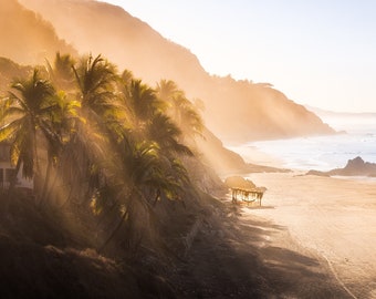 Mexican Beach Print: Palm Trees, Hammock, Pacific Sunrise