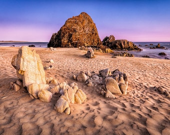 Mexico Beach Rock Print: Golden Sand, Pacific Ocean, Dusk Light